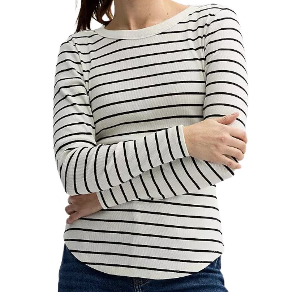 NEW Slim Fit - Double Black Stripe Rib Long Sleeve Henley Tee S
